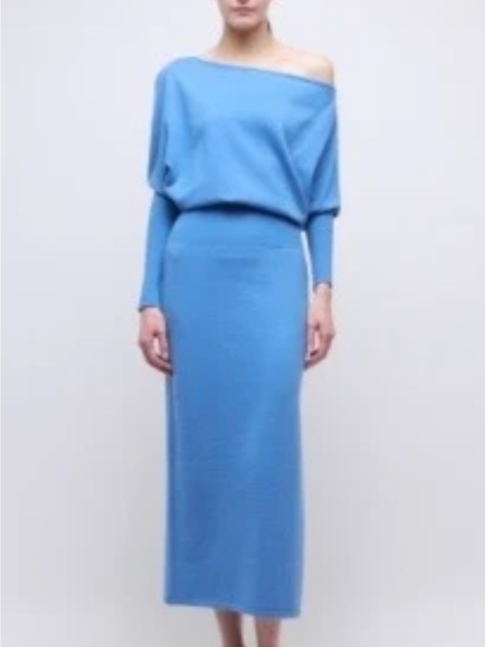 One-Shoulder Knit Maxi Dress in Sky Blue